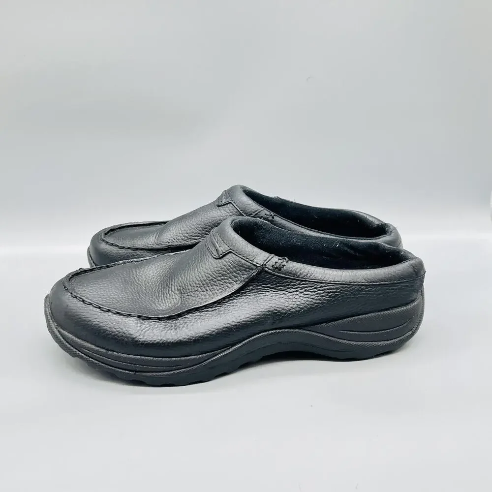 LL Bean Shoes Mens 10.5 Black Pebbled Leather Mule Clogs Slip On Casual Comfort